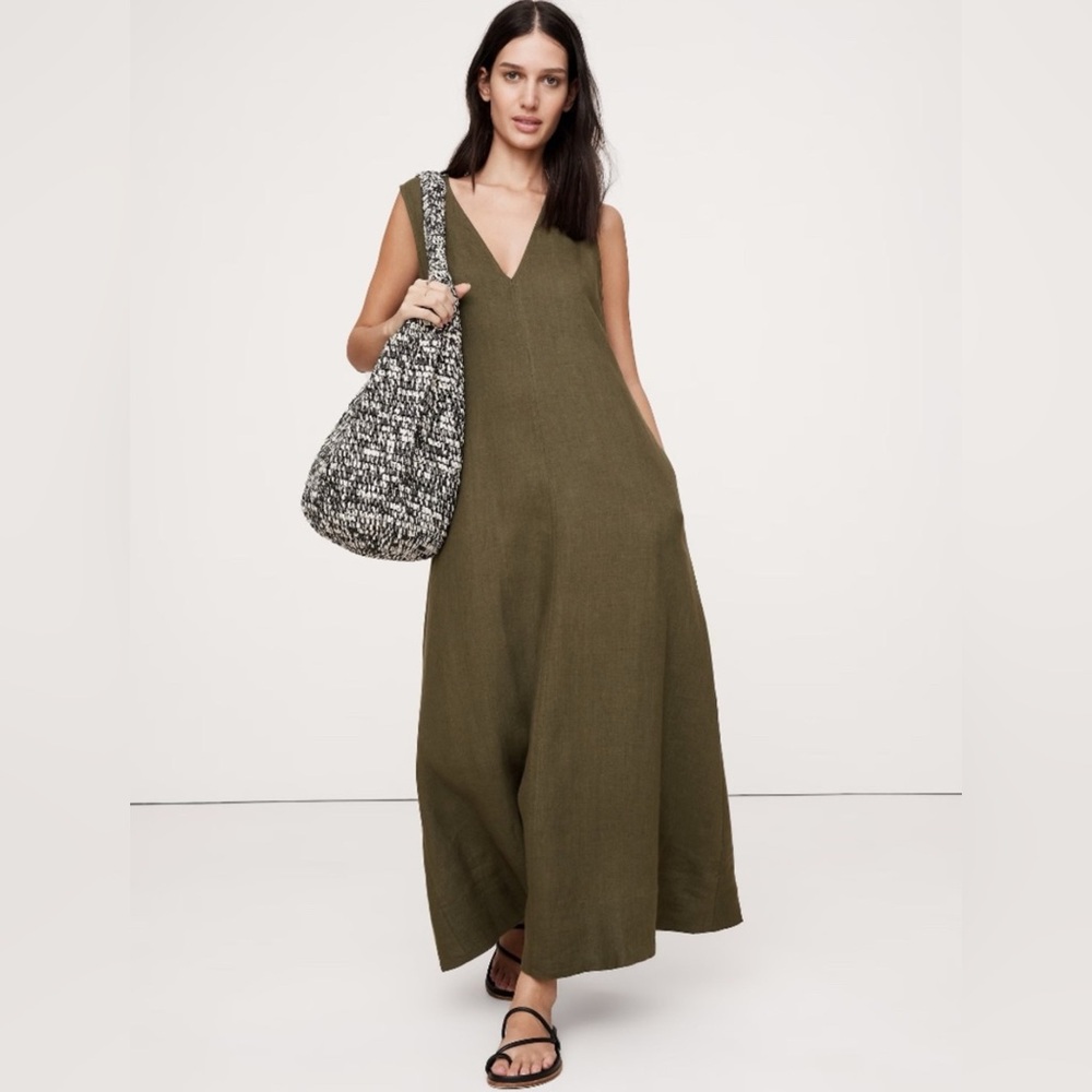 NEW! Banana Republic Green Linen V-Neck Maxi Dress - Size XXL